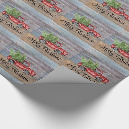 Vrolijk kerstgerei met hout en rode rommel cadeaupapier (Hoek)