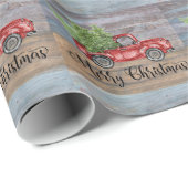 Vrolijk kerstgerei met hout en rode rommel cadeaupapier (Rol Hoek)