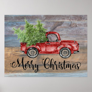 Vrolijk kerstgerei met hout en rode rommel poster