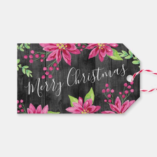 Vrolijk kerstgerei Roesthout en Floral Cadeaulabel (Voorkant (Horizontaal))