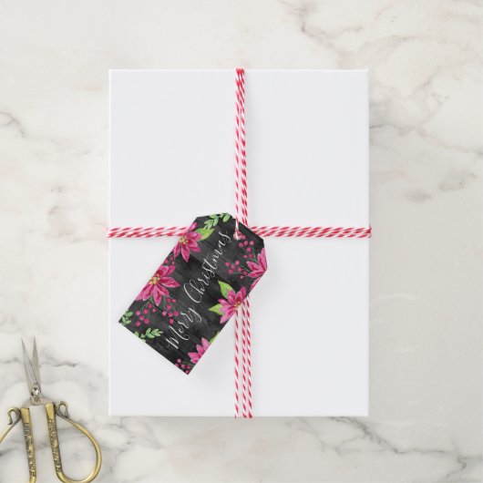 Vrolijk kerstgerei Roesthout en Floral Cadeaulabel (Met Touw)