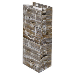 Vrolijk kerstgerei Rustic Wood en Snowflakes Rusti Wijn Cadeautas