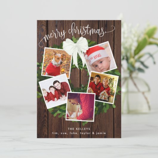 Vrolijk kerstgeschreeuw 5 Foto gepersonaliseerd Feestdagenkaart (Staand voorkant)