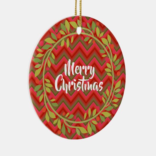 Vrolijk kerstgeschreeuw en Chevron Retro Keramisch Ornament (Rechts)