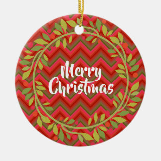 Vrolijk kerstgeschreeuw en Chevron Retro Keramisch Ornament