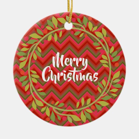 Vrolijk kerstgeschreeuw en Chevron Retro Keramisch Ornament (Voorkant)