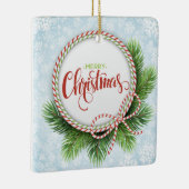 Vrolijk kerstgeschreeuw en snowflakes keramisch ornament (Rechts)