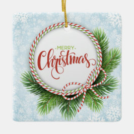 Vrolijk kerstgeschreeuw en snowflakes keramisch ornament