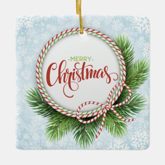 Vrolijk kerstgeschreeuw en snowflakes keramisch ornament (Voorkant)