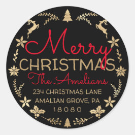 Vrolijk kerstgeschreeuw Gold Rustic RSVP Black Ronde Sticker