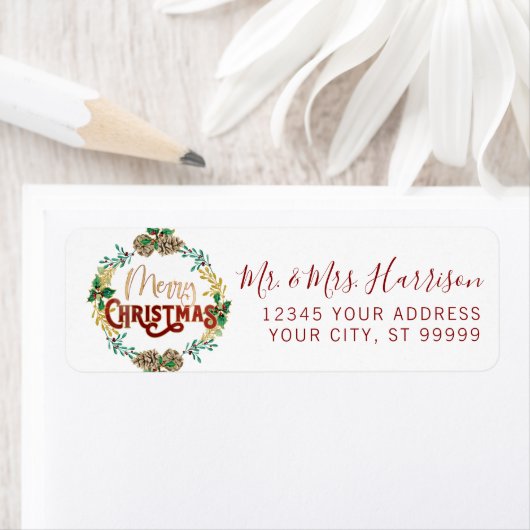 Vrolijk kerstgeschreeuw Waterverf Gold Red Script Etiket (Insitu)