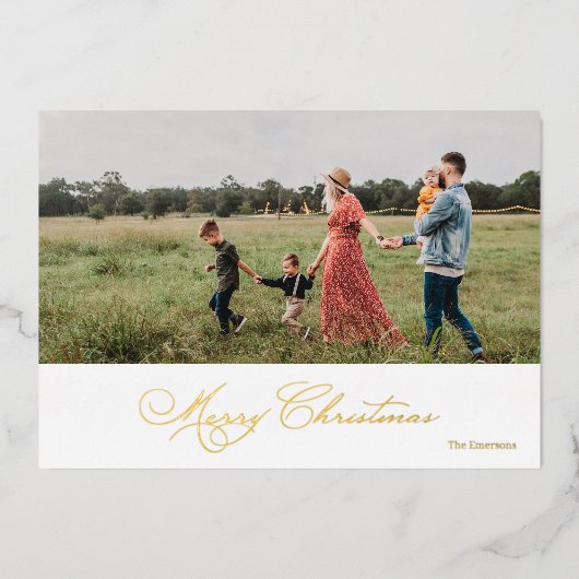 Vrolijk kerstgeschrift elegantie folie feestdagenkaart (Voorkant)