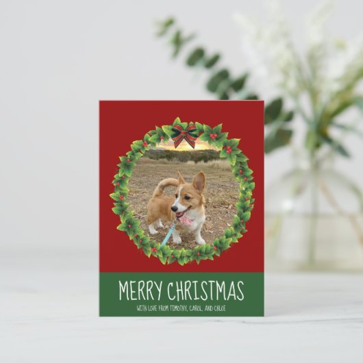 Vrolijk kerstgeschut Aangepaste hond Rood Briefkaart (Staand voorkant)