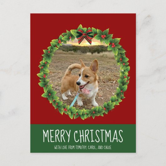 Vrolijk kerstgeschut Aangepaste hond Rood Briefkaart (Voorkant)