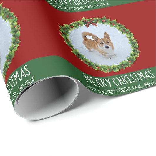 Vrolijk kerstgeschut Aangepaste hond Rood Cadeaupapier (Rol Hoek)