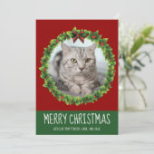 Vrolijk kerstgeschut Cute Custom Cat Foto Red Feestdagenkaart (Staand voorkant)