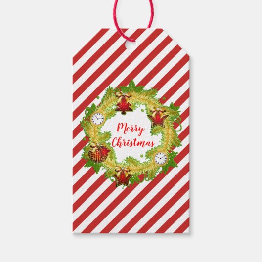 Vrolijk kerstgeschut en strepen cadeaulabel (Voorkant)