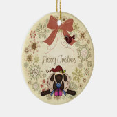 Vrolijk kerstgeschut met Cute Sheep en Bird Keramisch Ornament (Rechts)