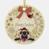 Vrolijk kerstgeschut met Cute Sheep en Bird Keramisch Ornament (Voorkant)