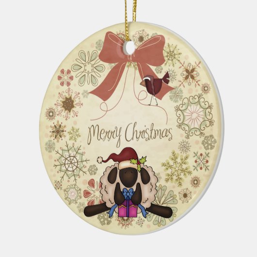 Vrolijk kerstgeschut met Cute Sheep en Bird Keramisch Ornament (Links)