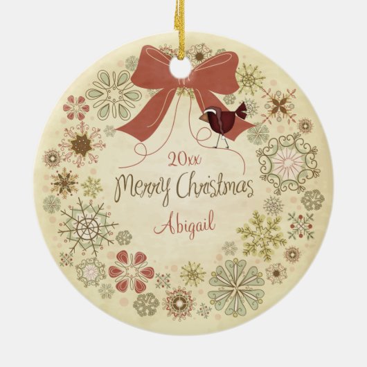 Vrolijk kerstgeschut met Cute Sheep en Bird Keramisch Ornament (Achterkant)