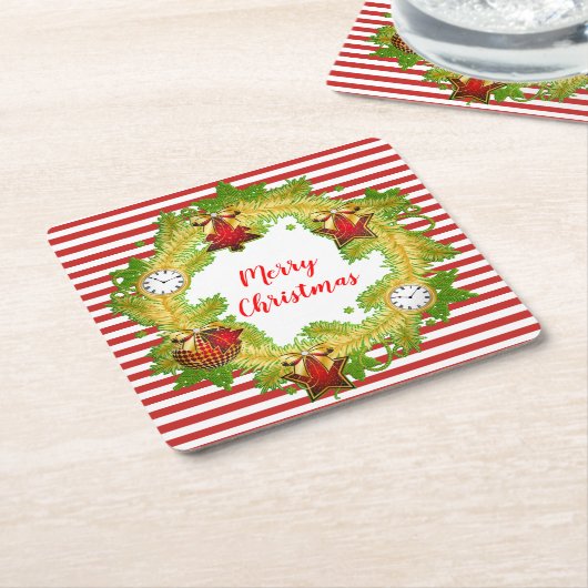 Vrolijk kerstgeschut & Stripes Kartonnen Onderzetters (Schuin)