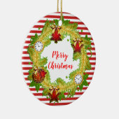 Vrolijk kerstgeschut & Stripes Keramisch Ornament (Rechts)