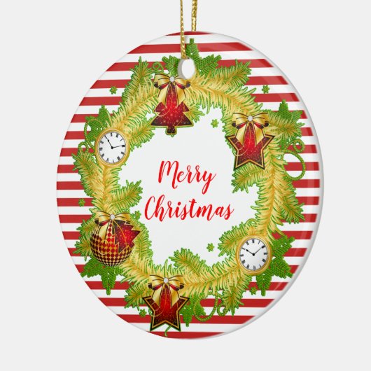 Vrolijk kerstgeschut & Stripes Keramisch Ornament (Links)