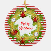 Vrolijk kerstgeschut & Stripes Keramisch Ornament (Achterkant)