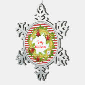 Vrolijk kerstgeschut & Stripes Tin Sneeuwvlok Ornament (Rechts)