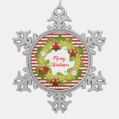 Vrolijk kerstgeschut & Stripes Tin Sneeuwvlok Ornament (Voorkant)