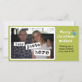 Vrolijk kerstgewas | Cute Blue Bird Your Photo Feestdagenkaart