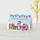 Vrolijk kerstgewas Whimsical Penguin Kaart (Gele Bloem)