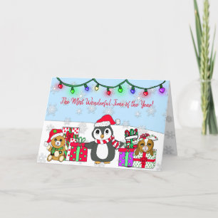 Vrolijk kerstgewas Whimsical Penguin Kaart