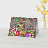 Vrolijk kerstgewas Whimsical Reindeer Kaart (Gele Bloem)