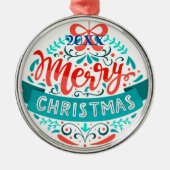 Vrolijk kerstgezin en Eerste Kerstdag Metalen Ornament (Voorkant)