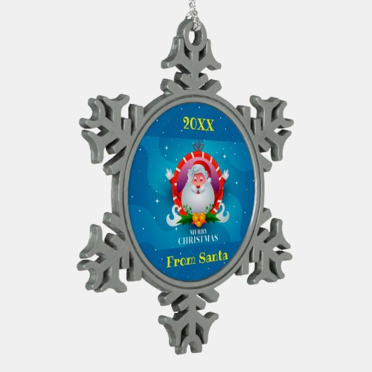 Vrolijk kerstgezin en Eerste Kerstdag Tin Sneeuwvlok Ornament (Links)