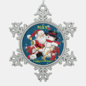 Vrolijk kerstgezin en Eerste Kerstdag Tin Sneeuwvlok Ornament (Voorkant)