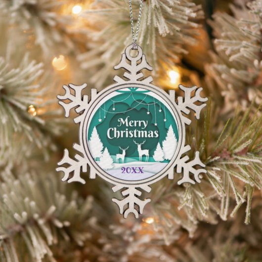 Vrolijk kerstgezin en Eerste Kerstdag Tin Sneeuwvlok Ornament (Boom)