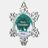 Vrolijk kerstgezin en Eerste Kerstdag Tin Sneeuwvlok Ornament (Rechts)