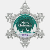 Vrolijk kerstgezin en Eerste Kerstdag Tin Sneeuwvlok Ornament (Voorkant)