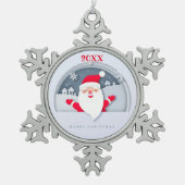 Vrolijk kerstgezin en Eerste Kerstdag Tin Sneeuwvlok Ornament (Voorkant)