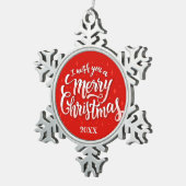 Vrolijk kerstgezin en Eerste Kerstdag Tin Sneeuwvlok Ornament (Rechts)