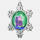 Vrolijk kerstgezin en Eerste Kerstdag Tin Sneeuwvlok Ornament (Rechts)