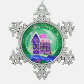 Vrolijk kerstgezin en Eerste Kerstdag Tin Sneeuwvlok Ornament (Voorkant)