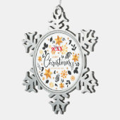 Vrolijk kerstgezin en Eerste Kerstdag Tin Sneeuwvlok Ornament (Rechts)