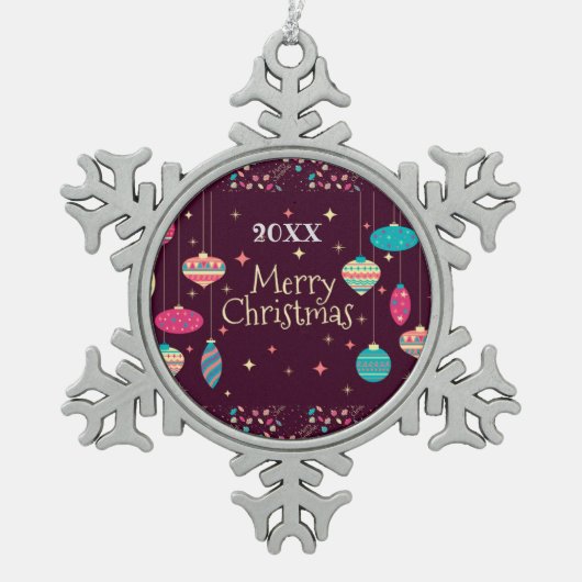 Vrolijk kerstgezin en Eerste Kerstdag Tin Sneeuwvlok Ornament (Voorkant)