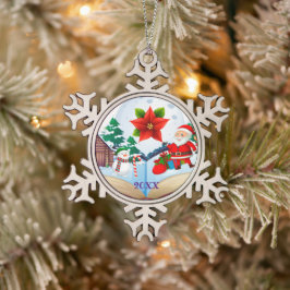 Vrolijk kerstgezin en Eerste Kerstdag Tin Sneeuwvlok Ornament