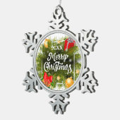 Vrolijk kerstgezin en Eerste Kerstdag Tin Sneeuwvlok Ornament (Rechts)