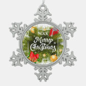 Vrolijk kerstgezin en Eerste Kerstdag Tin Sneeuwvlok Ornament (Voorkant)